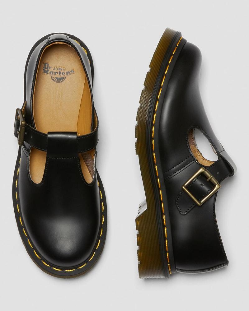 Women's Dr Martens Polley Smooth Leather Mary Janes Mary Jane Shoes Black | AU 337FDN